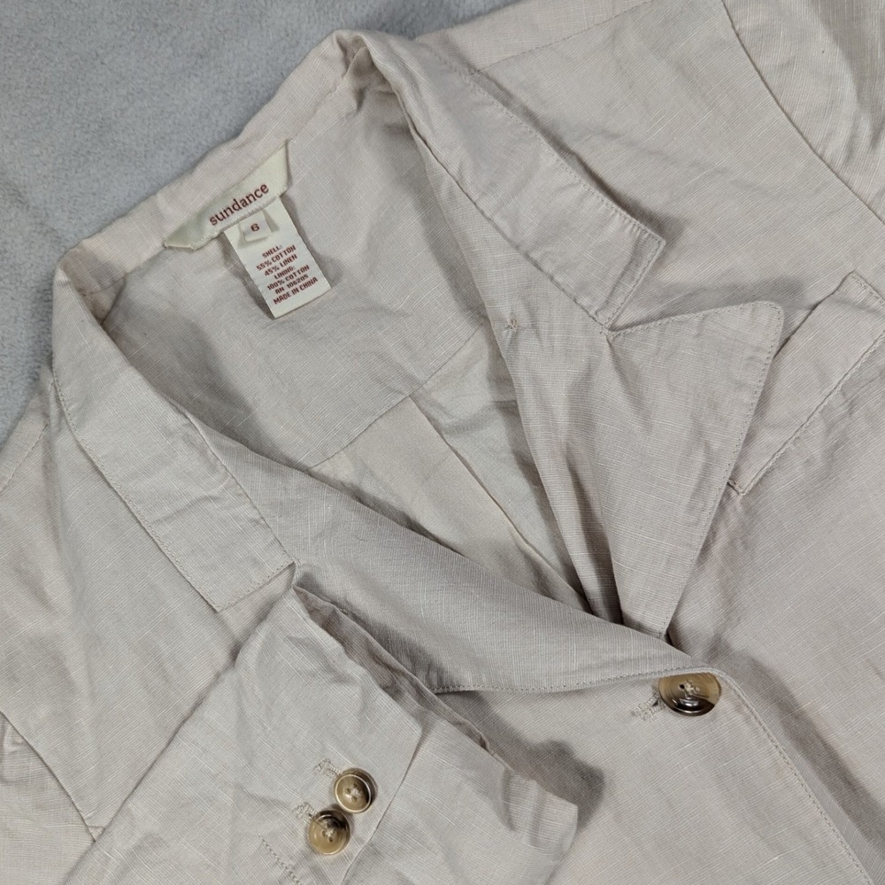 Sundance Womens Beige Cotton Linen Blend Three Button Blazer Jacket Size 6